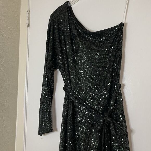 Lulu's Rare Gem Emerald Green Sequin One-Shoulder Mini Bodycon Dress Medium - Picture 4 of 8